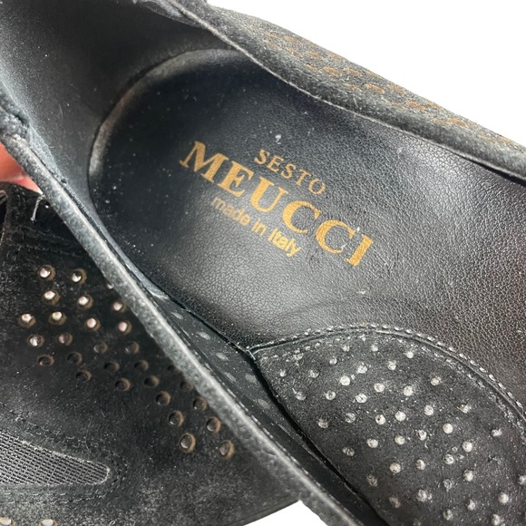 Sesto Meucci Black Suede SlipOn 9 Narrow Hovercraft Sole Silver Punched Leather - Picture 7 of 16